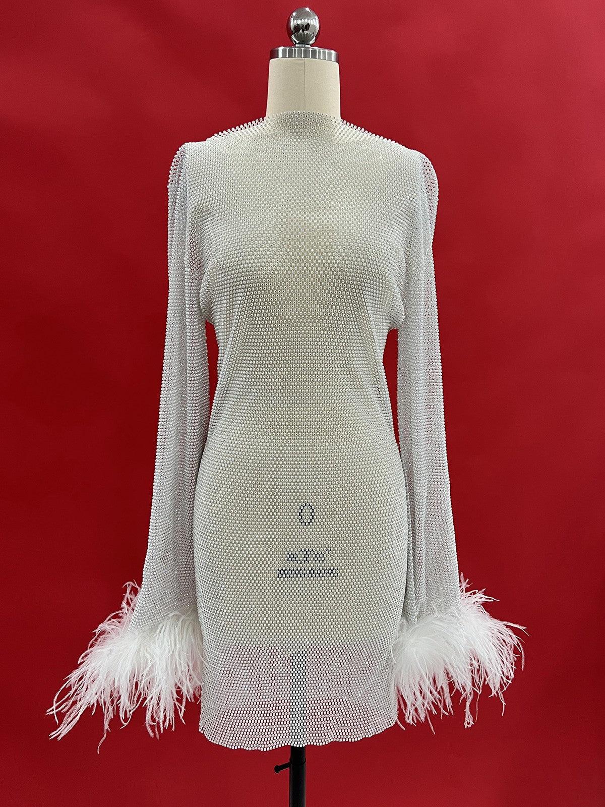 Xanthe Taşlı Ağ Mini Elbise Beyaz