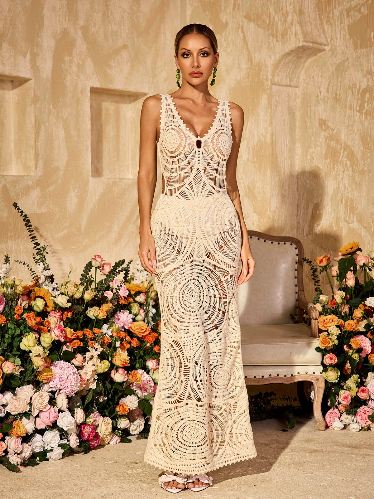 Xanvyre V Yaka Kesik Detaylı Triko Maxi Elbise