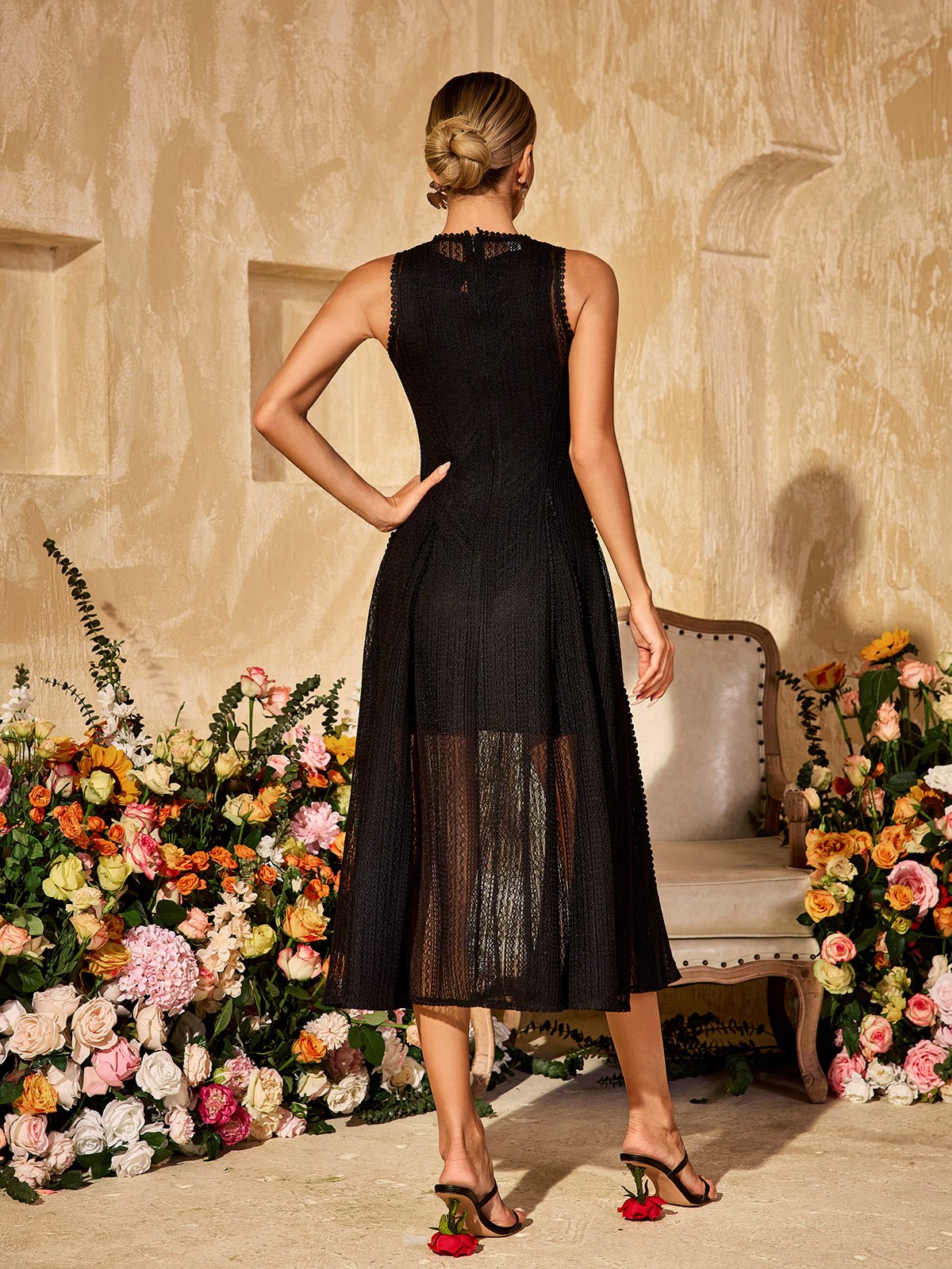 Zalvryn Kolsuz Triko Midi Elbise Siyah