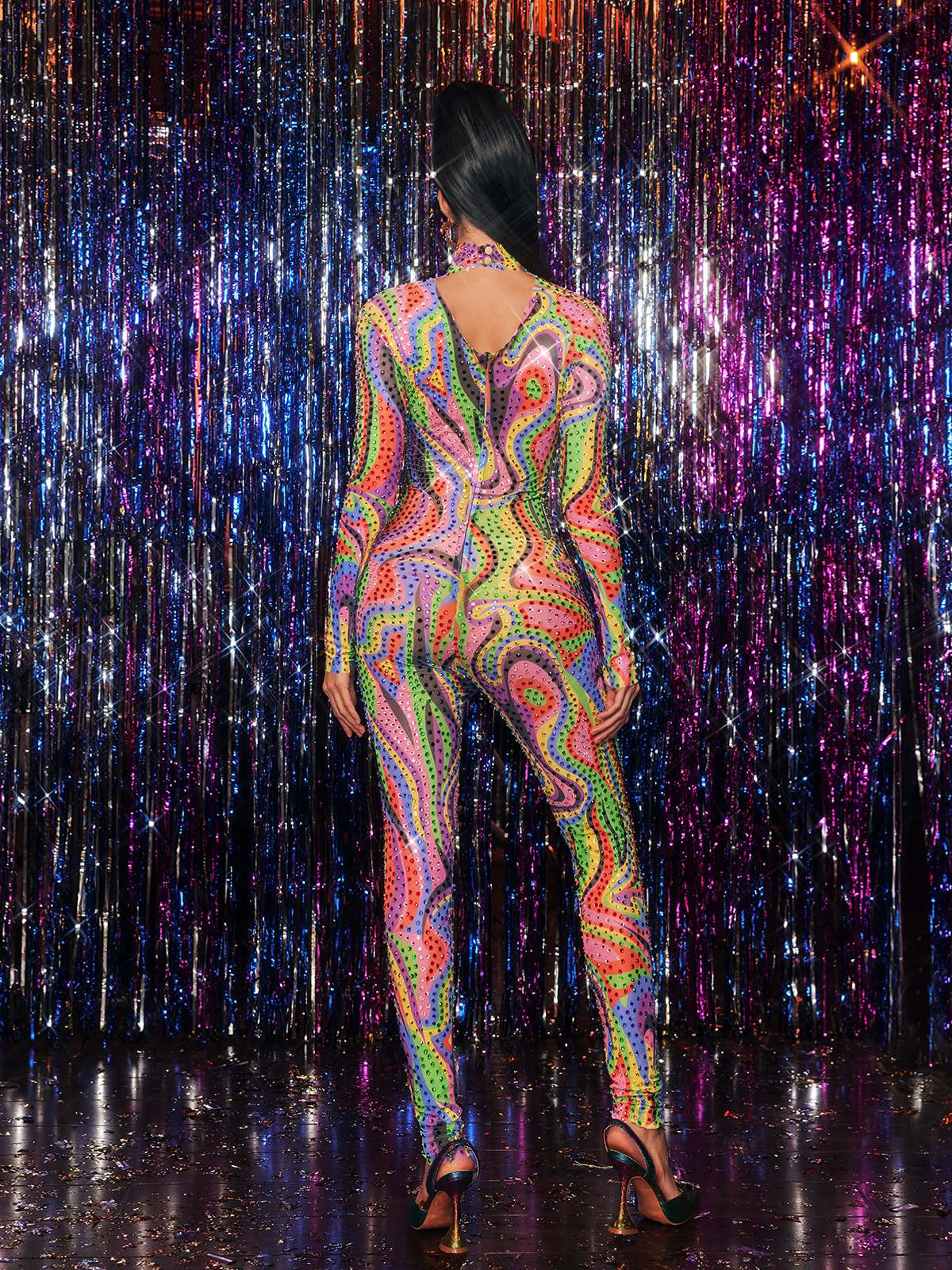 Zyxandor Yüksek Yaka Rhinestone Tulum