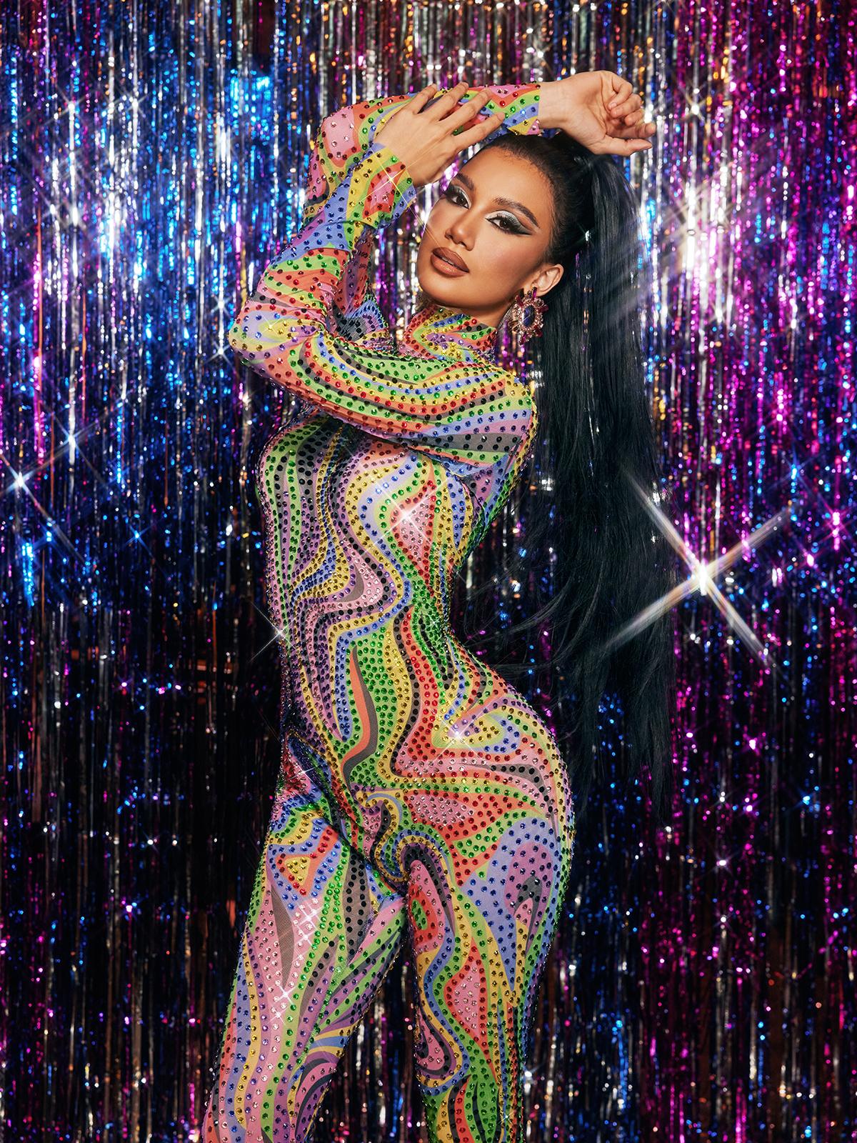 Zyxandor Yüksek Yaka Rhinestone Tulum