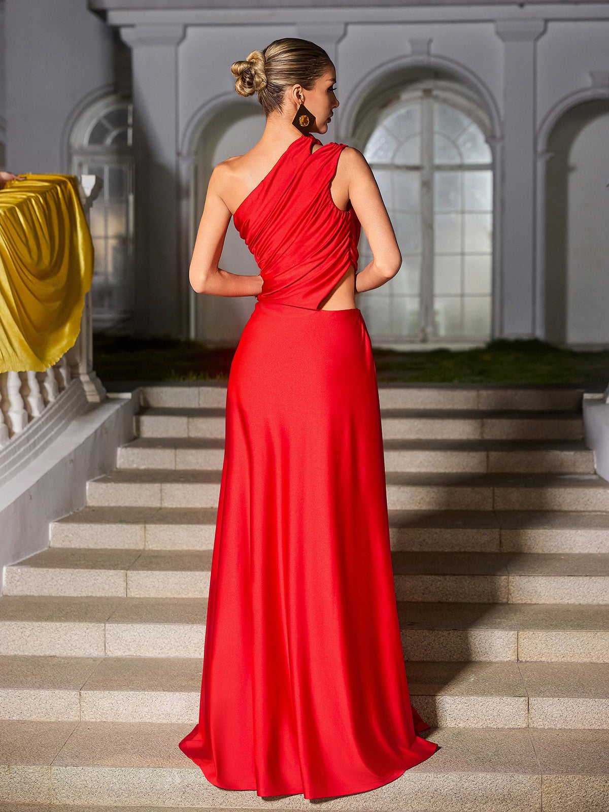 Zyxara Tek Omuzlu Yırtmaçlı Maxi Elbise