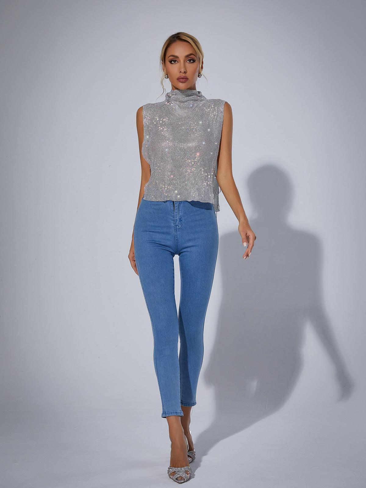 Marilyn Split Zincir Zincir Zırh Üstü Gümüş