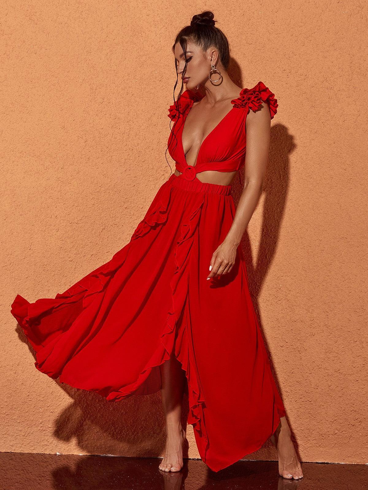 Danni Kesik Yüzme Takımı İki Parça Kırmızı